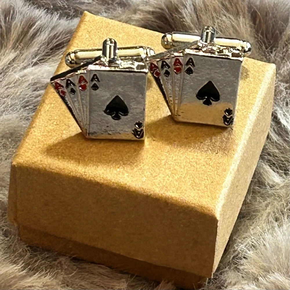 Men’s four aces silver enamel cuff links